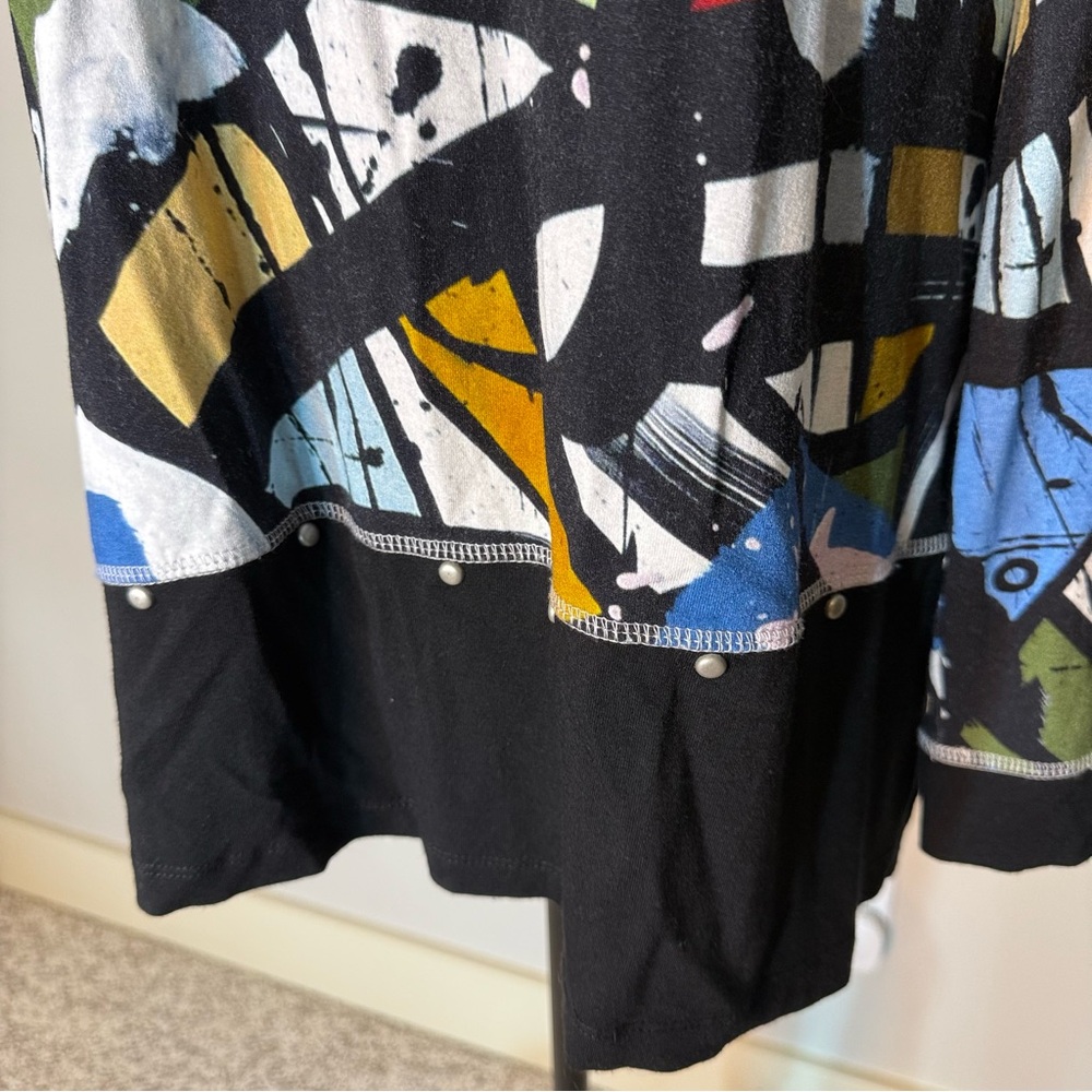 DOLCEZZA SIMPLY ART Long Sleeve Cowl Neck Top Art To Wear Studs Abstract Large - Picture 4 of 9